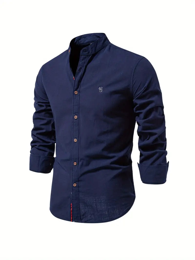 Camisa slim fit de hombre con cuello mao y manga larga – LÉON