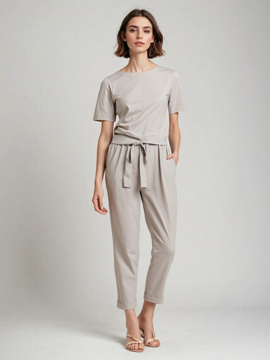 Conjunto de lino para mujer con top y pantalón fluido – CHARISE