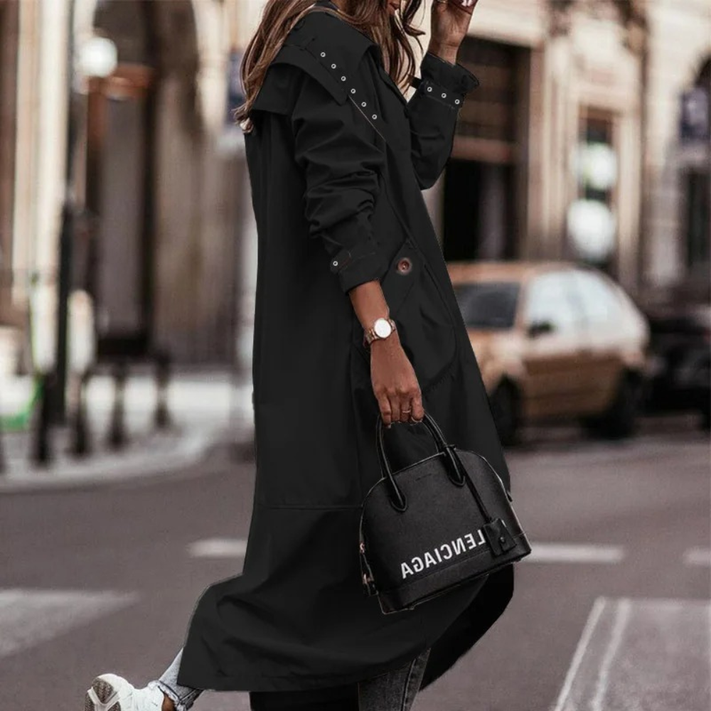EVASIEL - Abrigo largo oversize con capucha para mujer