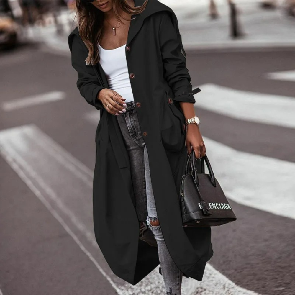 EVASIEL - Abrigo largo oversize con capucha para mujer