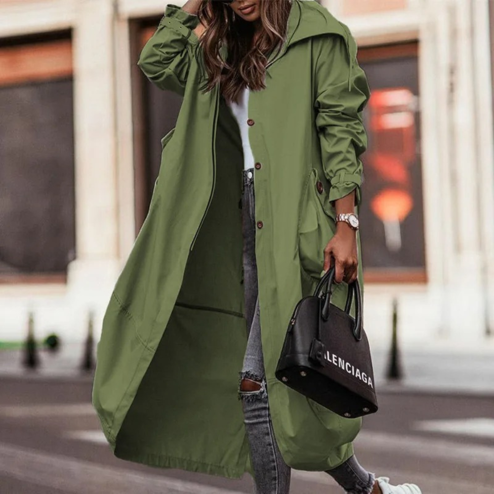 EVASIEL - Abrigo largo oversize con capucha para mujer