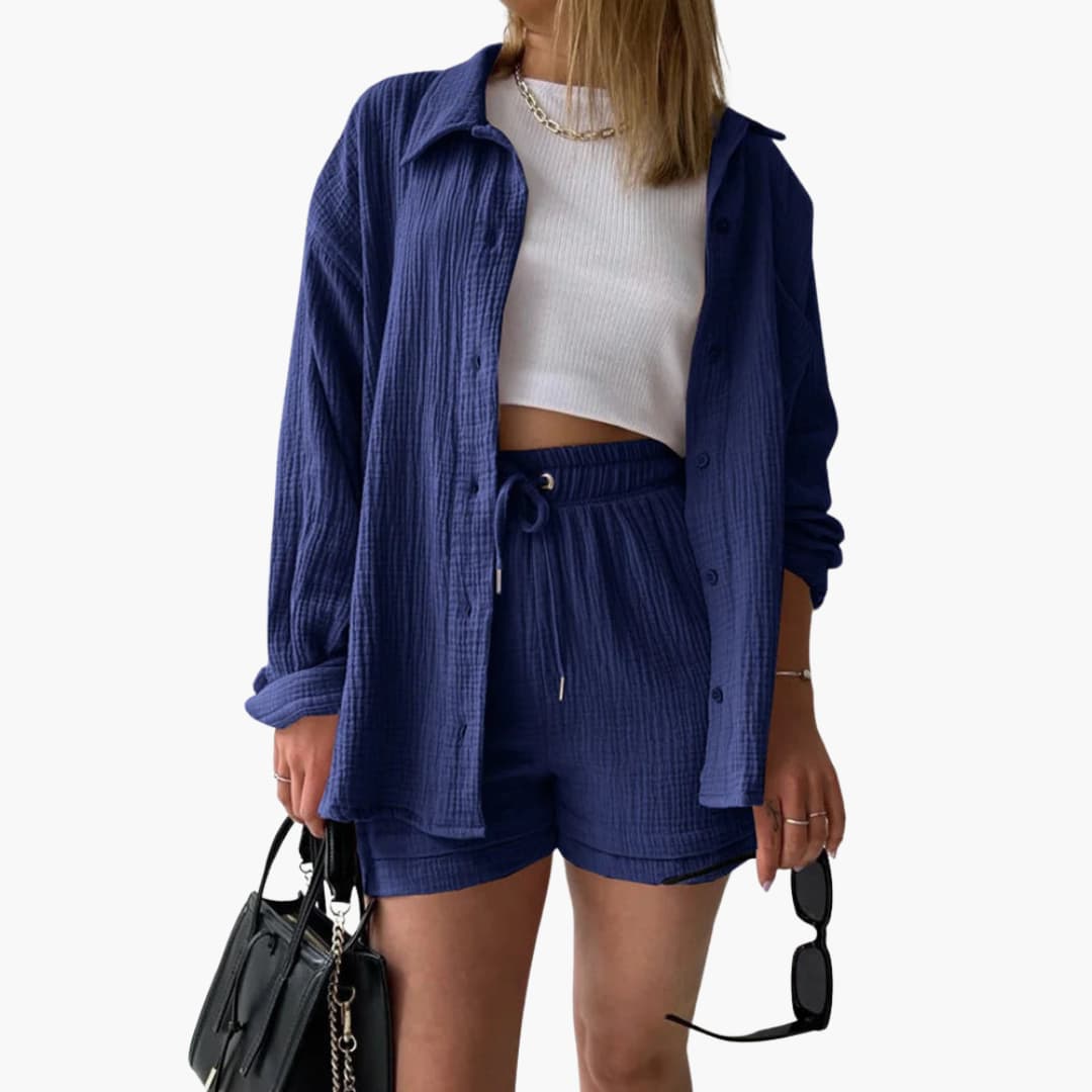 Conjunto de verano con blusa y short de talle alto – HELIA