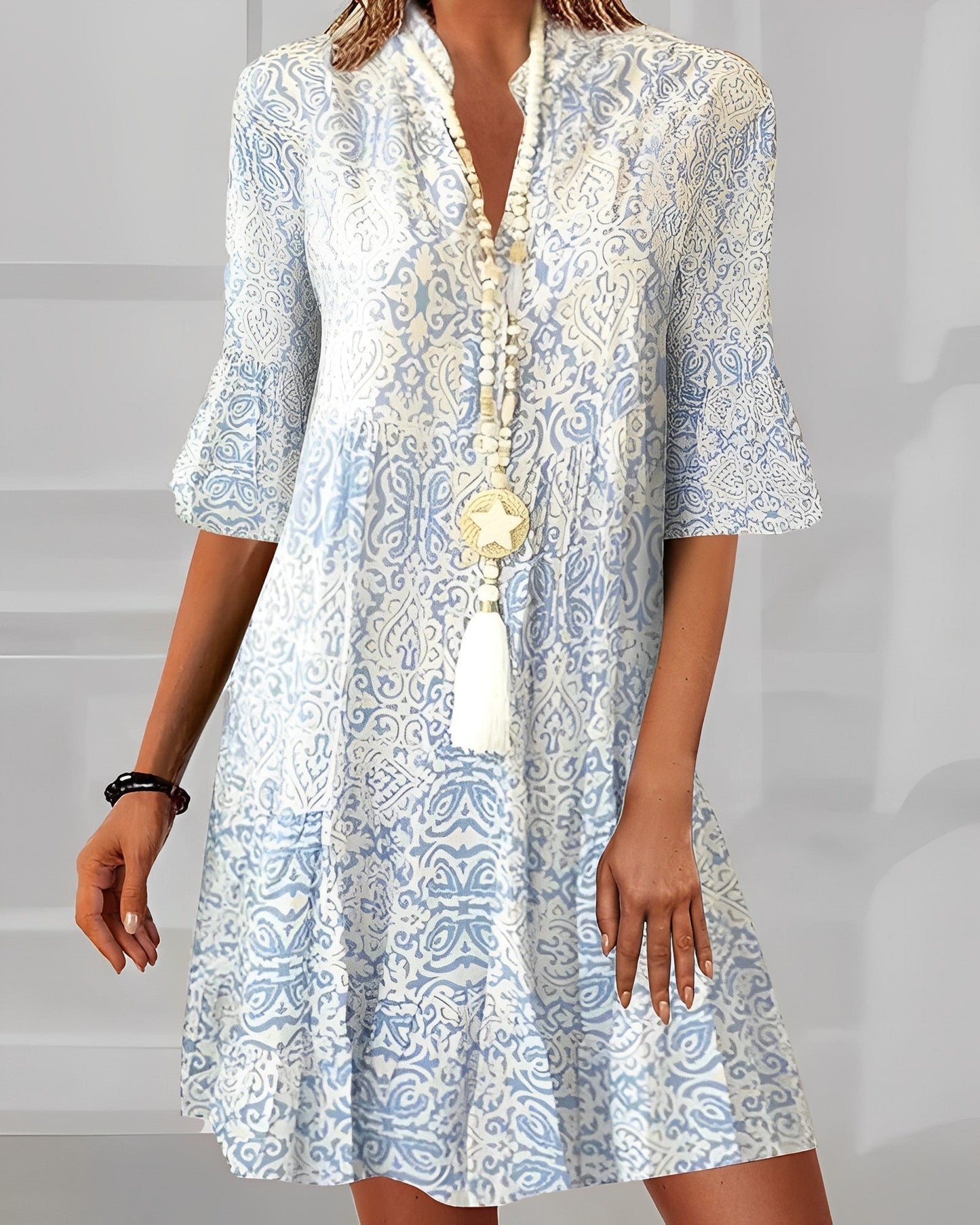 Vestido de verano con escote en V y corte fluido para mujer – LIVANA