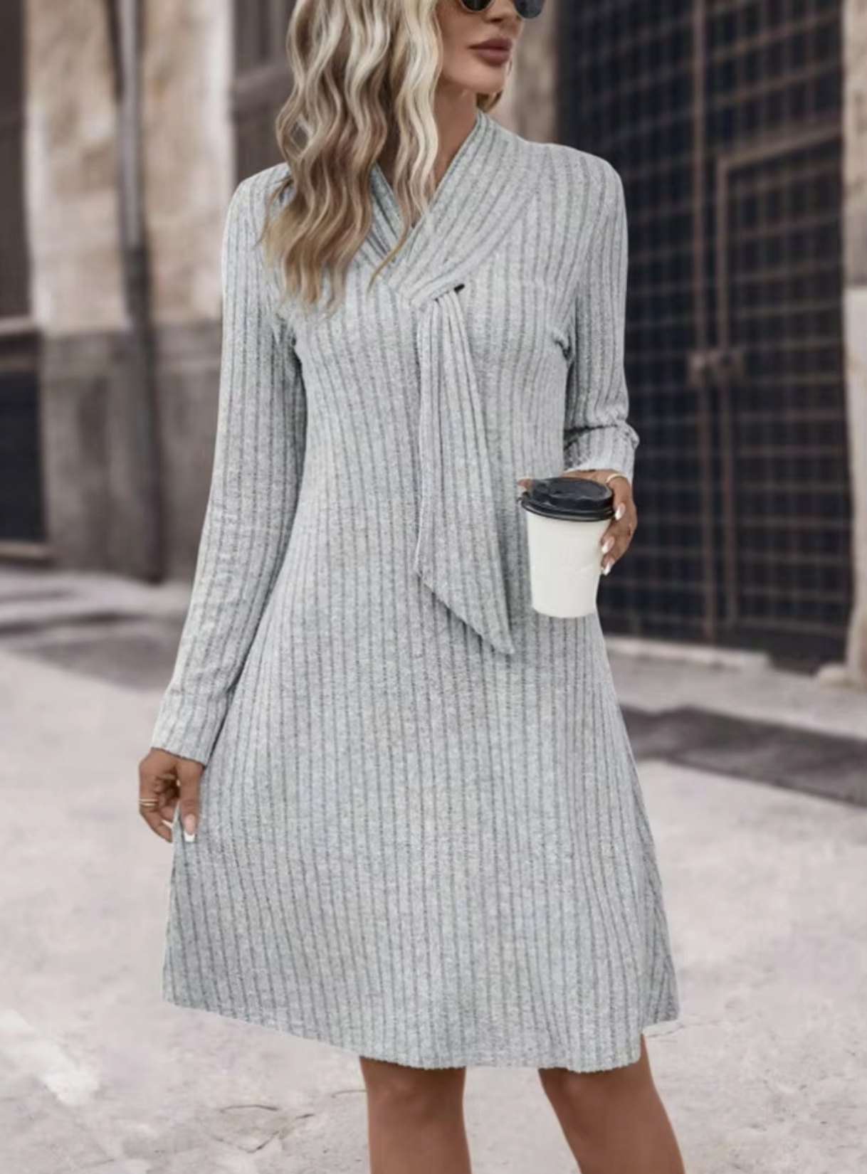 ALINA - Vestido de punto de manga larga para mujer