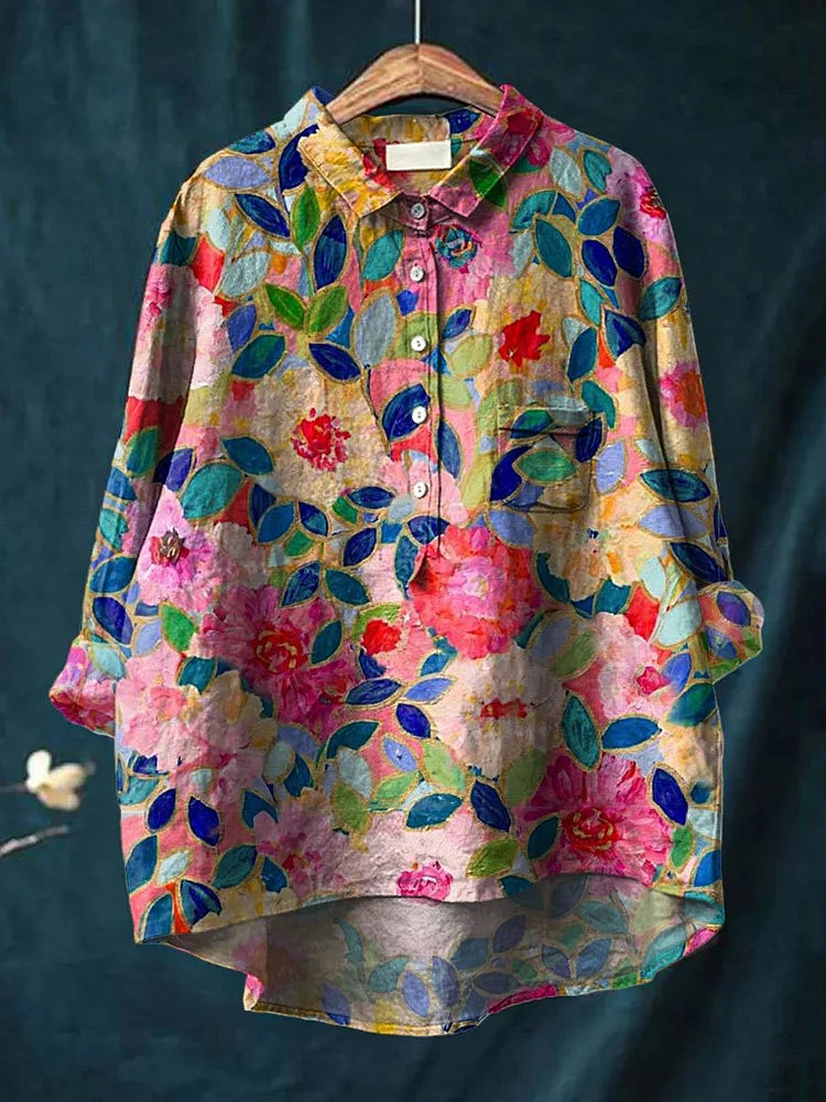 Camisa oversize de algodón con estampado artístico de perros – NOA