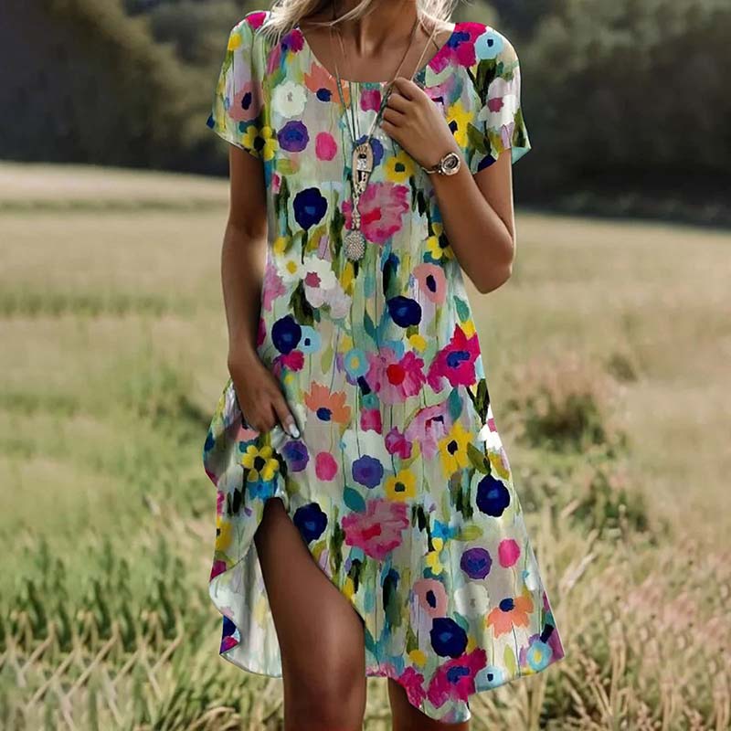 Vestido largo con estampado floral y escote en V – DALINA