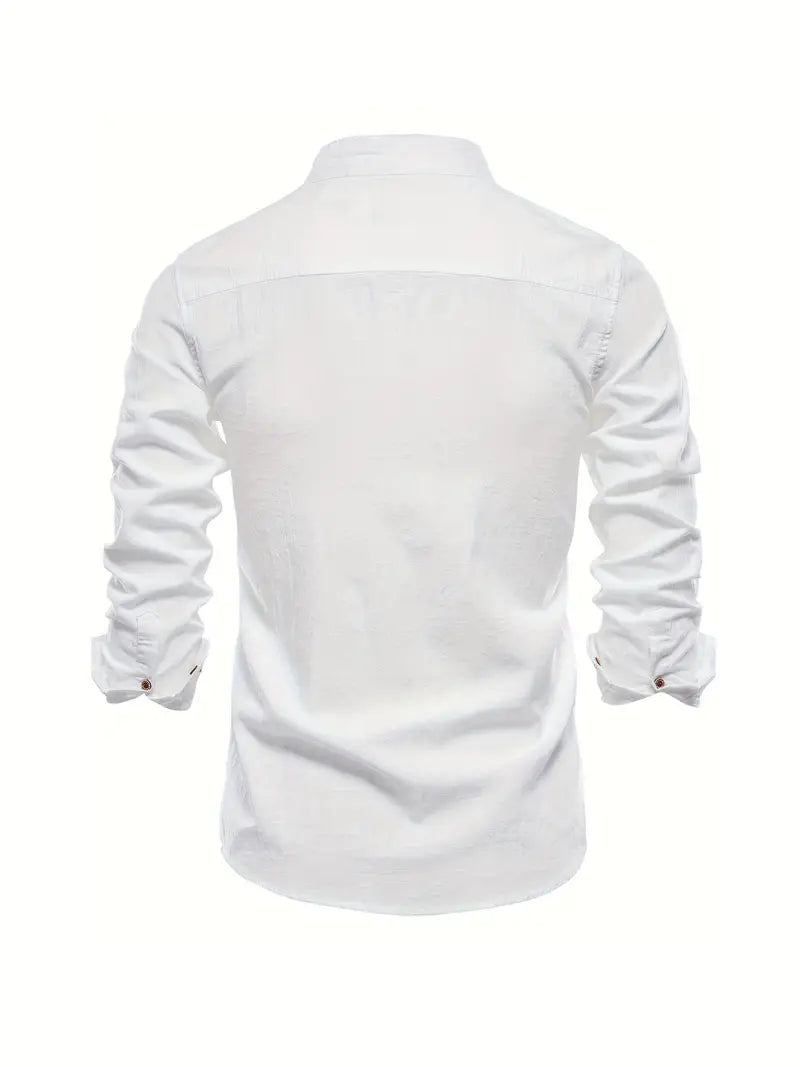 Camisa slim fit de hombre con cuello mao y manga larga – LÉON