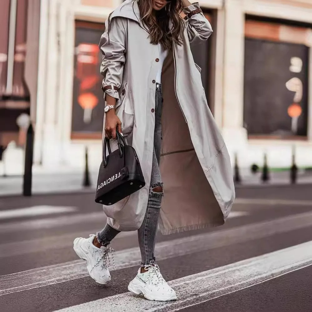 EVASIEL - Abrigo largo oversize con capucha para mujer
