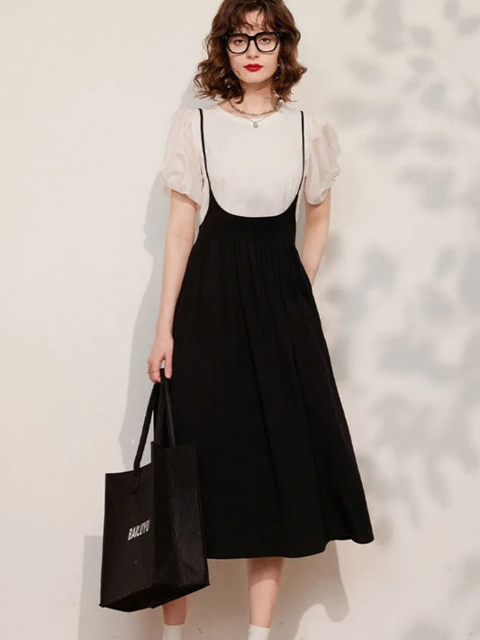 Conjunto de top con mangas abullonadas y falda midi – LIDIA