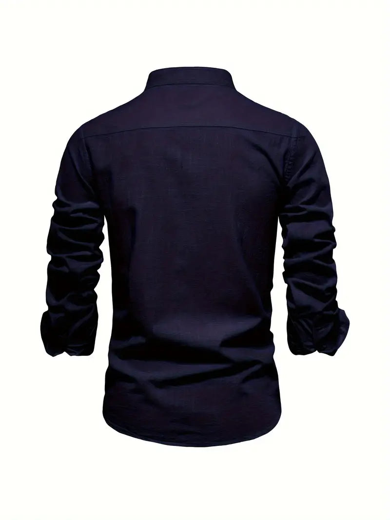 Camisa slim fit de hombre con cuello mao y manga larga – LÉON