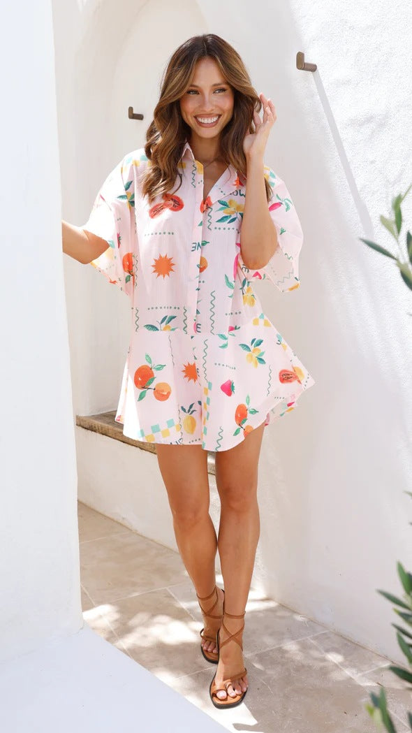 Maxina - Mono Corto Casual de Short de Estampado Moderno Informal Pijama Primavera Verano Para Mujer Palo de Rosa