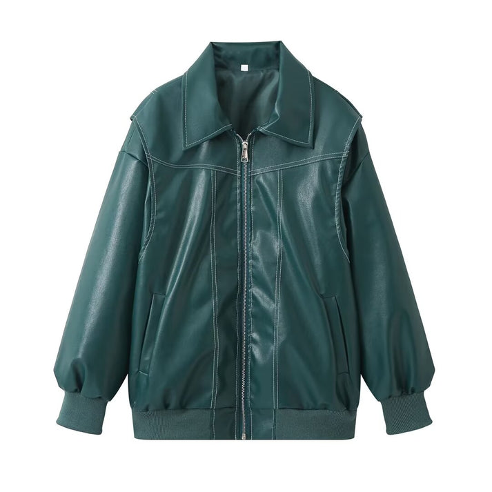 ADELA - Chaqueta oversize de cuero sintético para mujer