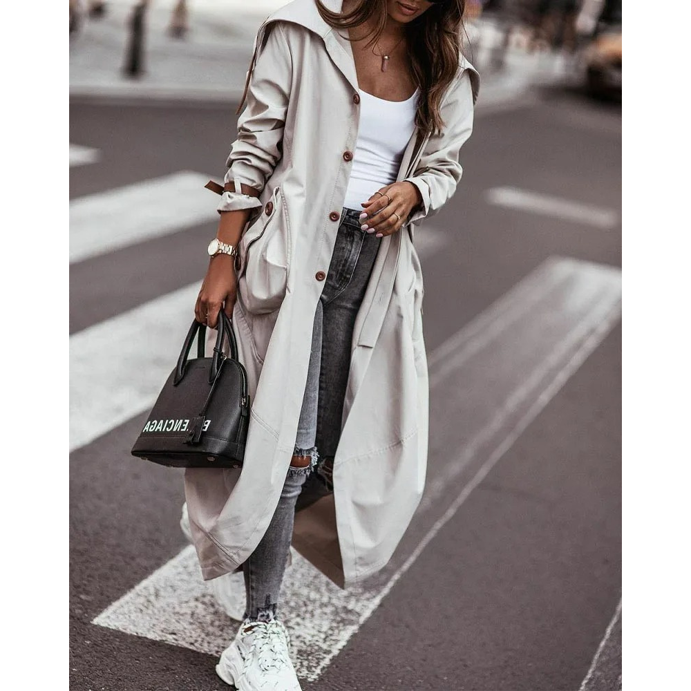 EVASIEL - Abrigo largo oversize con capucha para mujer