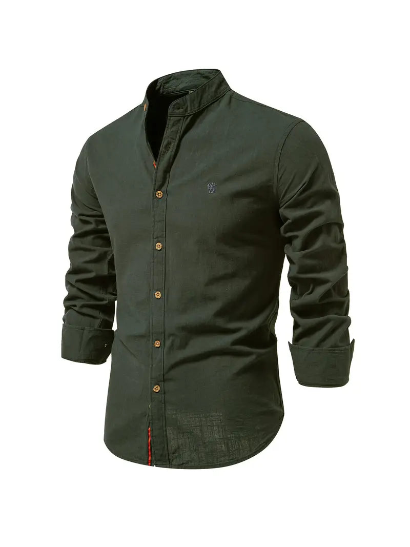Camisa slim fit de hombre con cuello mao y manga larga – LÉON