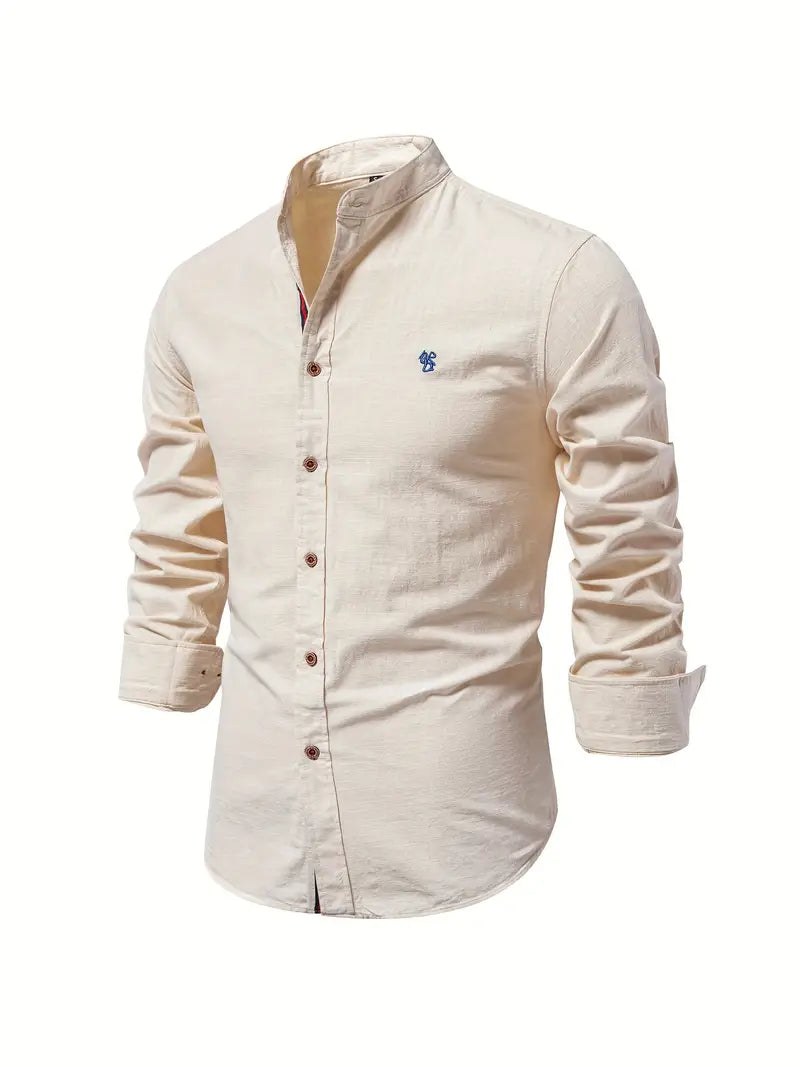 Camisa slim fit de hombre con cuello mao y manga larga – LÉON