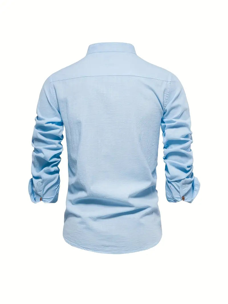 Camisa slim fit de hombre con cuello mao y manga larga – LÉON