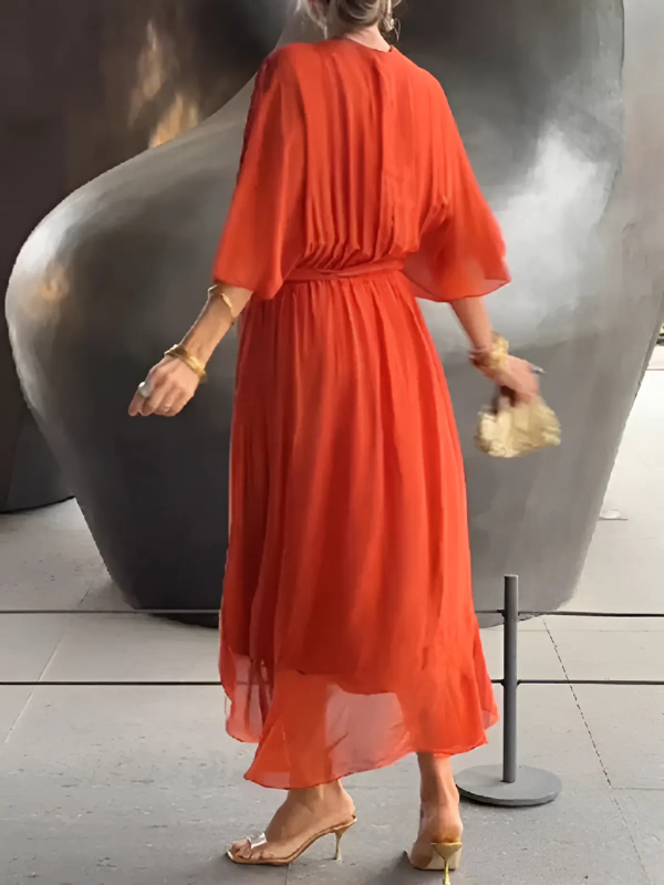Vestido midi cruzado elegante y favorecedor para mujer – ALINÉA