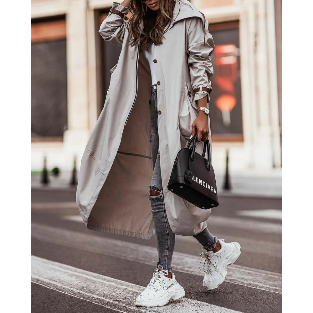 EVASIEL - Abrigo largo oversize con capucha para mujer