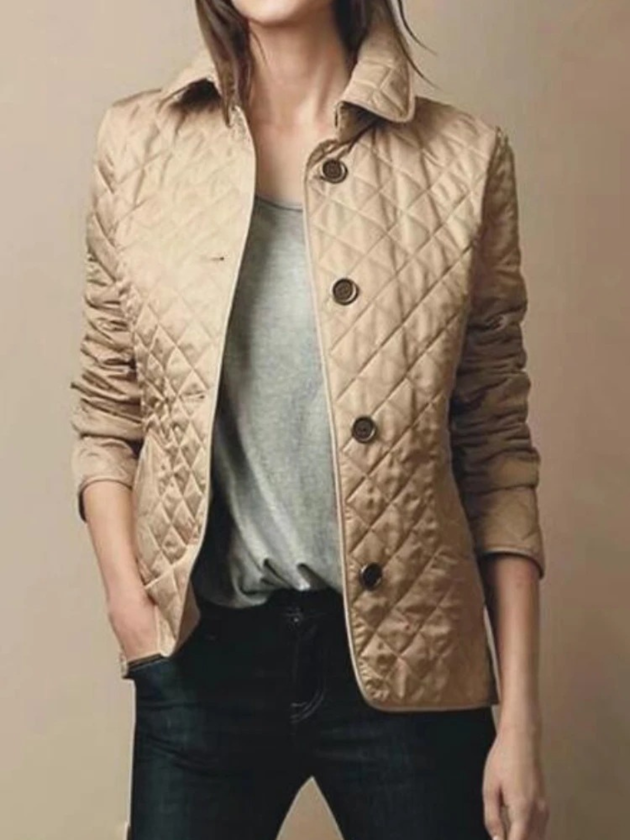 Chaqueta acolchada de mujer con estampado de cuadros y cierre de botones – LÉNAIA