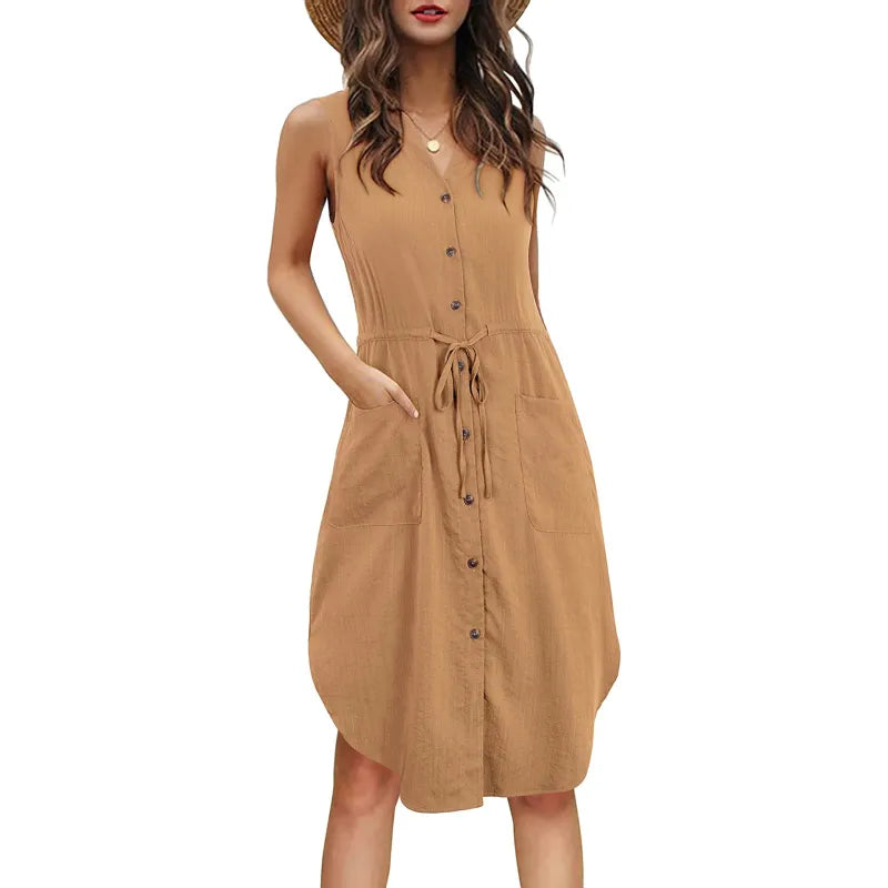 Vestido veraniego con botones y corte fluido para mujer – AMARA FIELDS