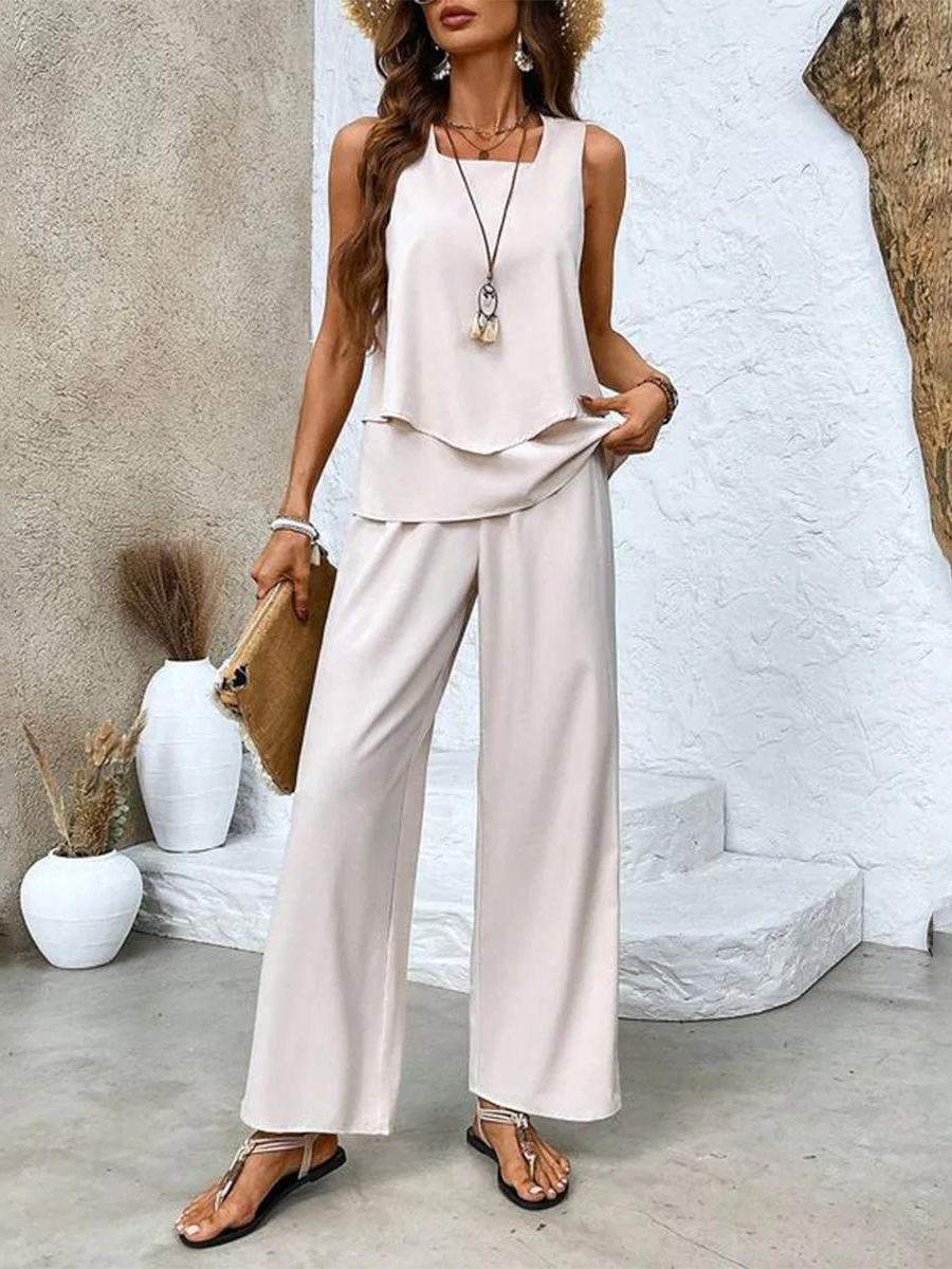 Conjunto elegante de dos piezas con blusa fluida y pantalón amplio – ARLÈNE