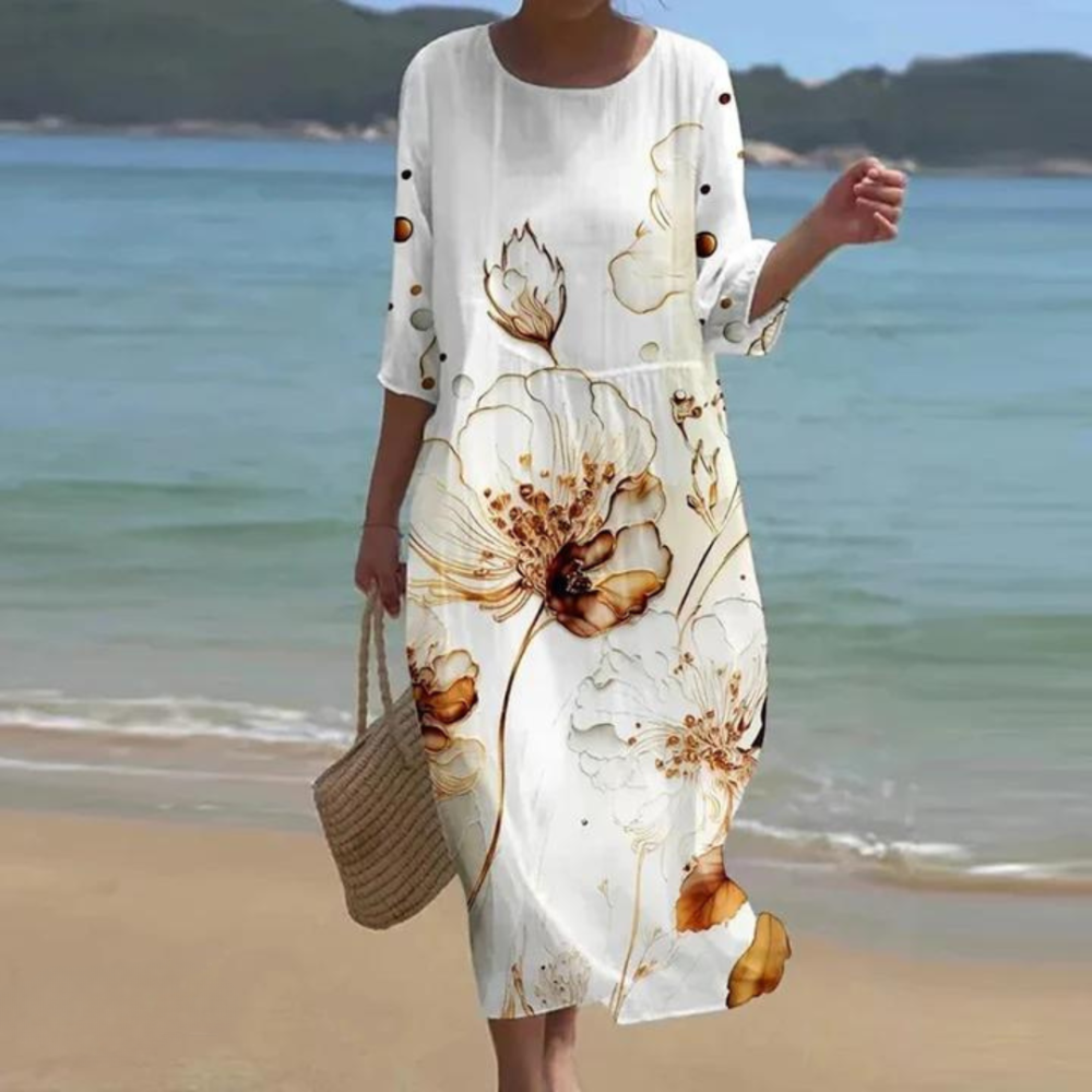 Vestido veraniego holgado con cuello redondo y corte fluido – PORELIA