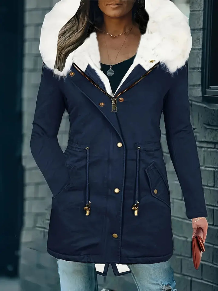 BEATRICE – Parka casual para mujer con capucha y forro de imitación de piel