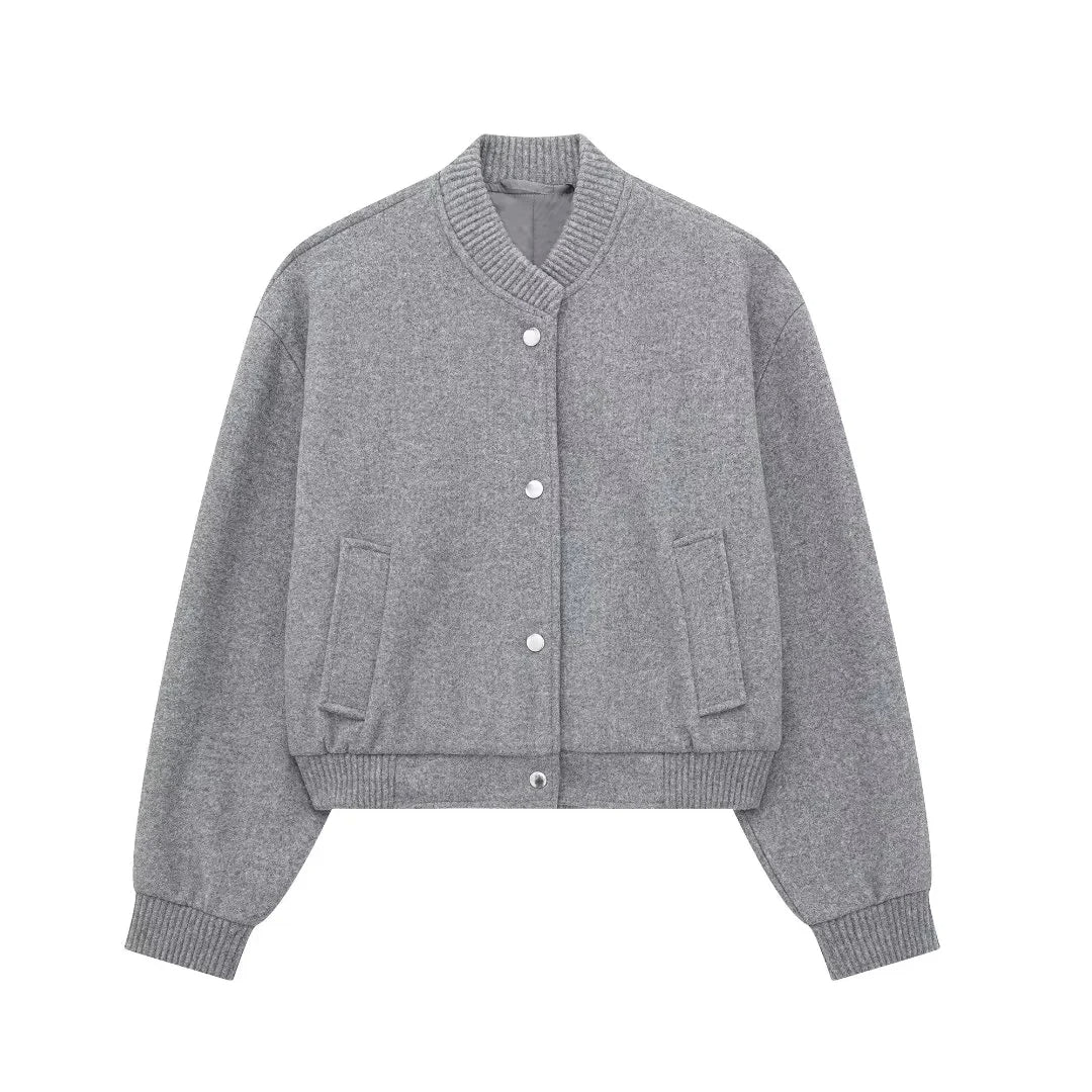Cazadora bomber corta para mujer con botones de presión – ALVÉA