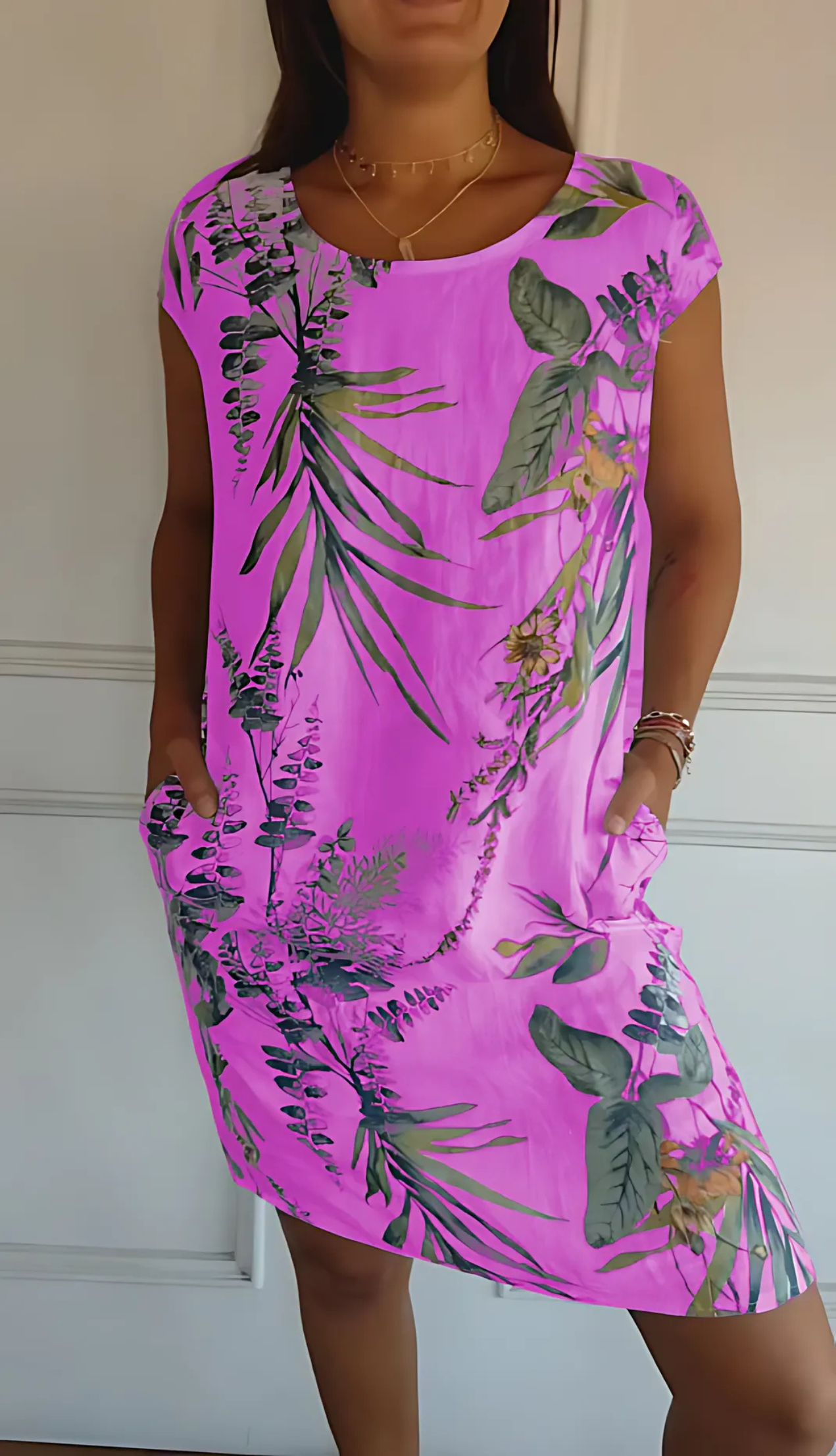 Vestido cómodo de algodón con cuello redondo y corte holgado – ELIANA