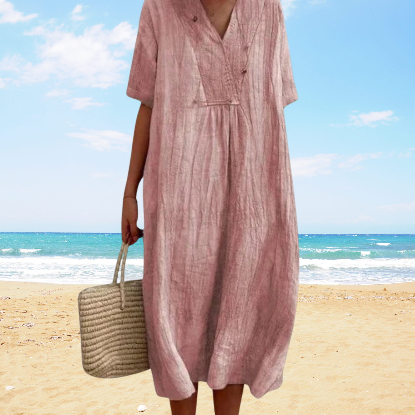 Vestido midi de verano fluido con escote en V – YSARA