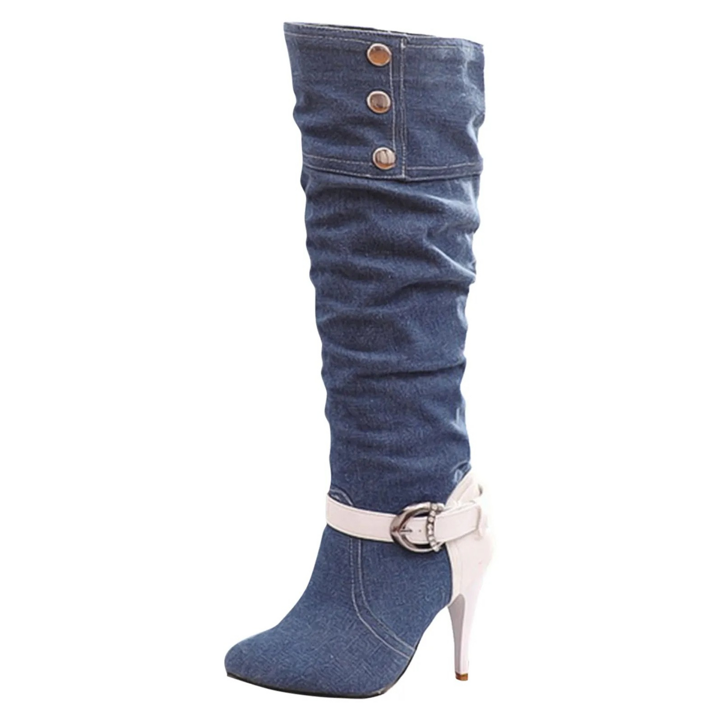 LIV - Botas altas con diseño patchwork y botones decorativos