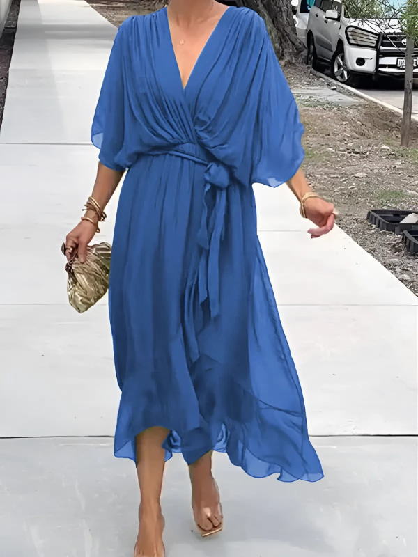 Vestido midi cruzado elegante y favorecedor para mujer – ALINÉA