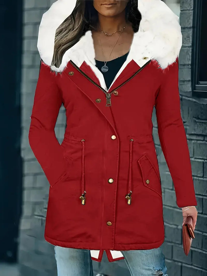 BEATRICE – Parka casual para mujer con capucha y forro de imitación de piel