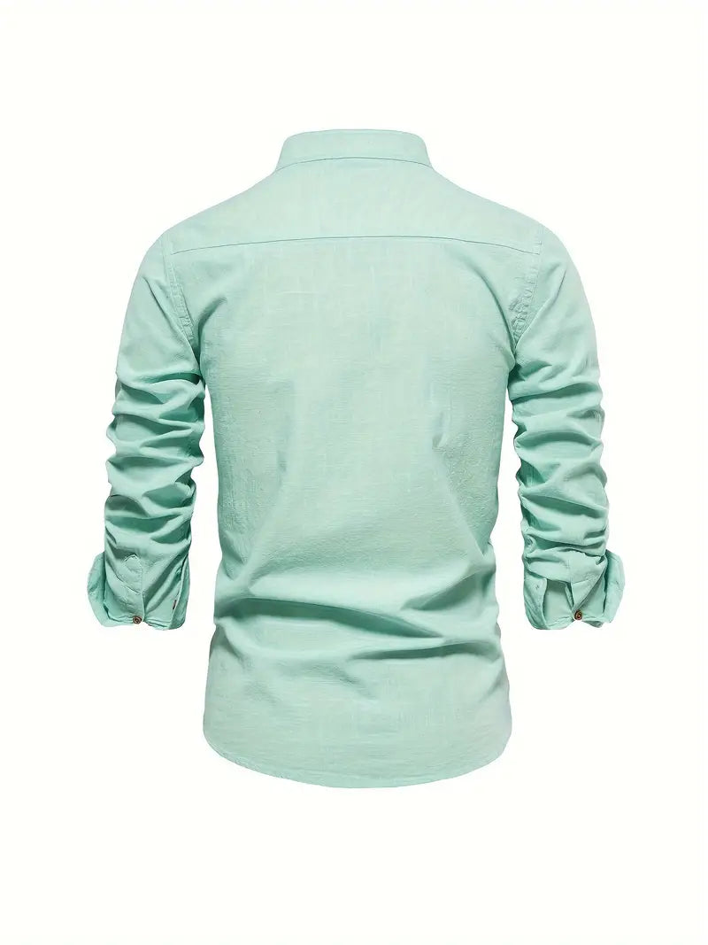 Camisa slim fit de hombre con cuello mao y manga larga – LÉON