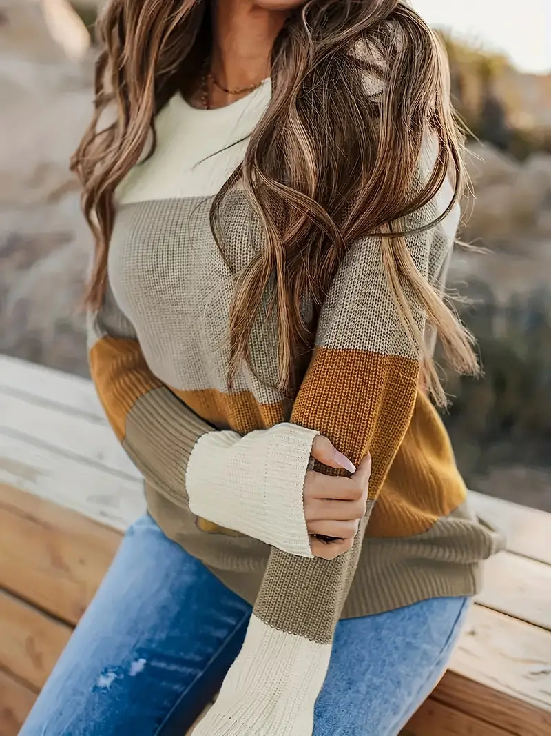 MALIA - Suéter de punto multicolor con cuello redondo para mujer