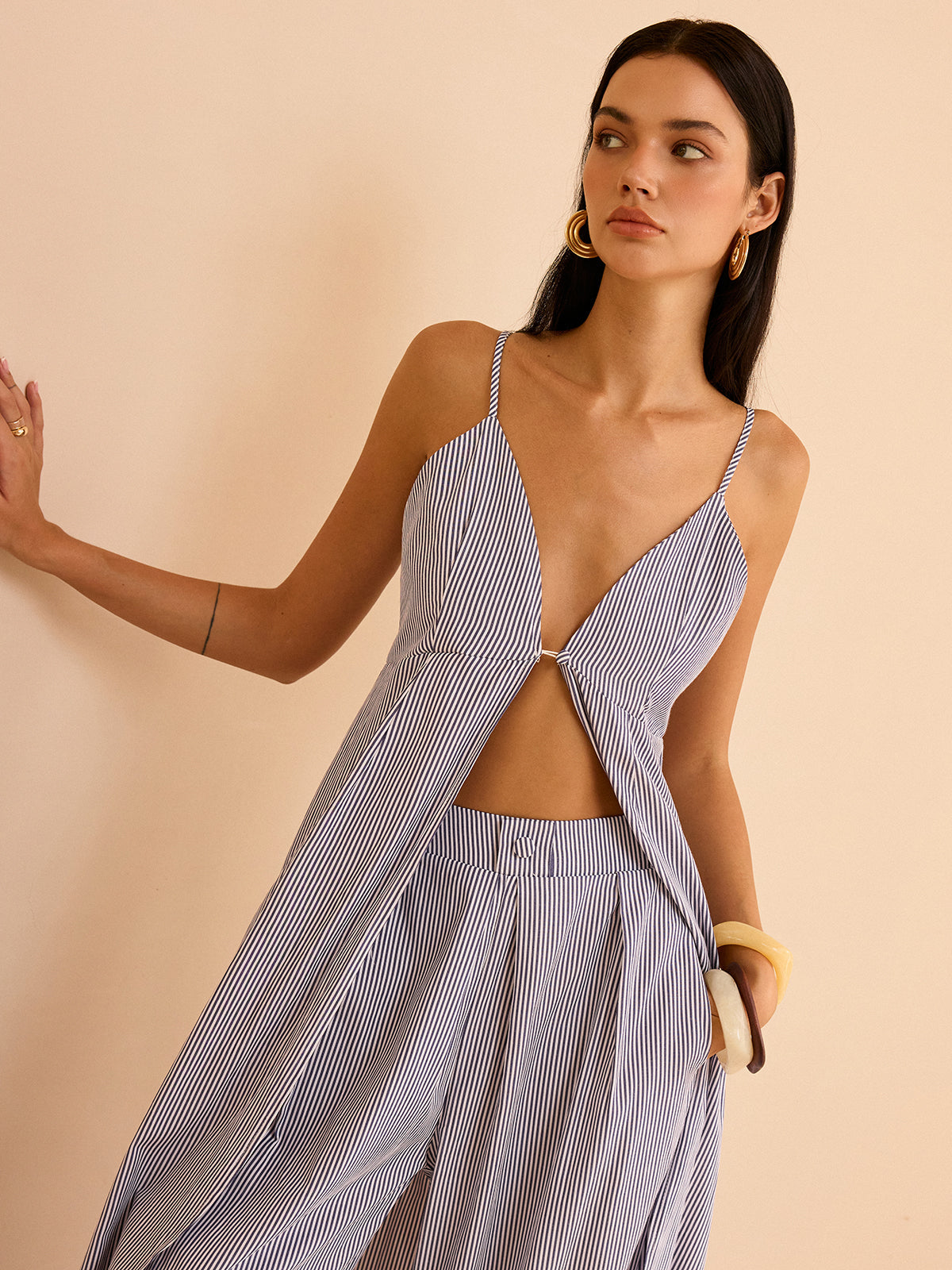 Conjunto de top camisón de rayas y pantalones de pierna ancha – LUMINA