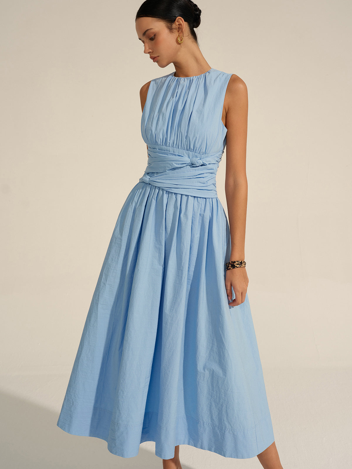 Vestido largo con cintura fruncida – LUXIA