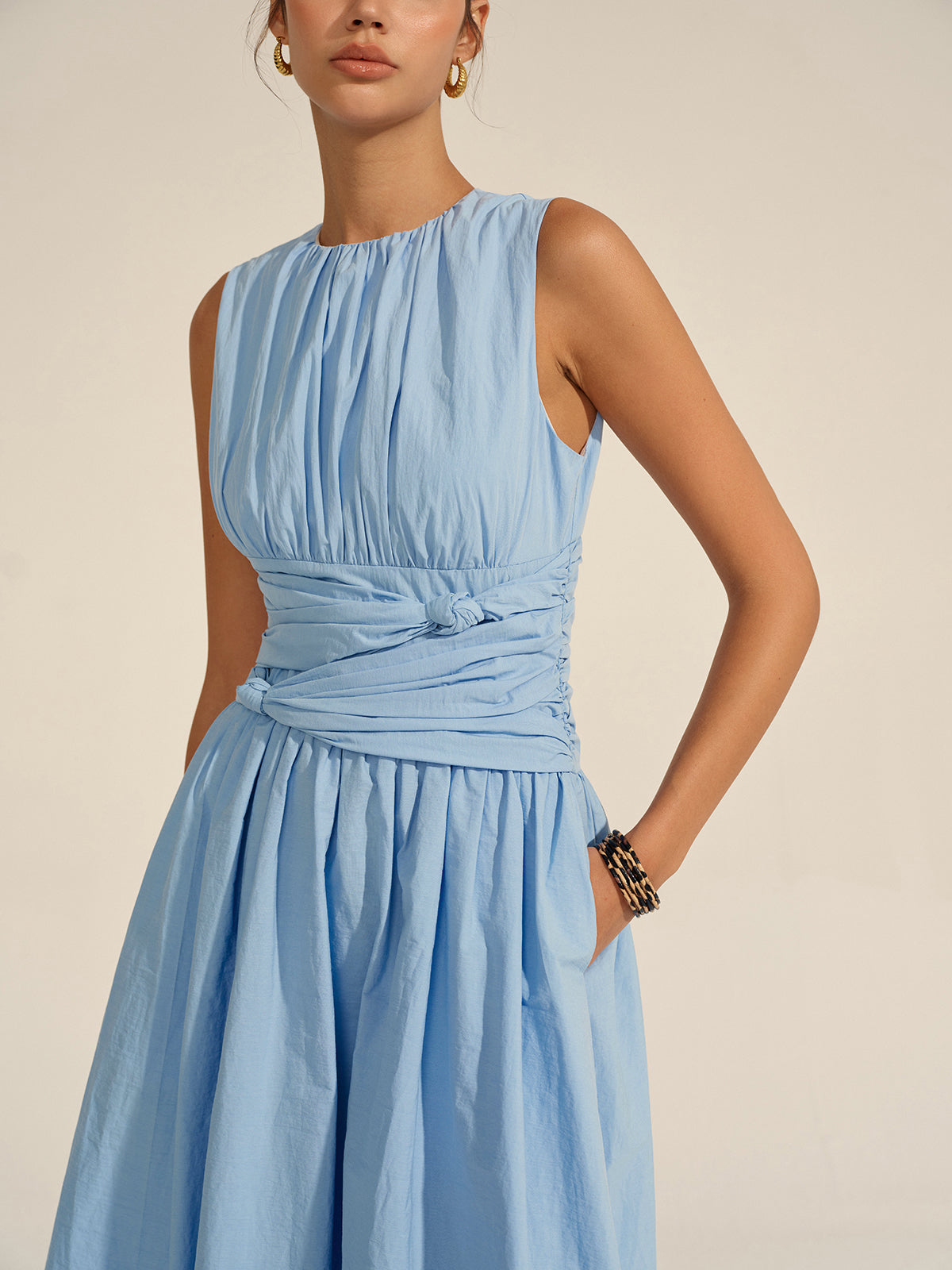 Vestido largo con cintura fruncida – LUXIA