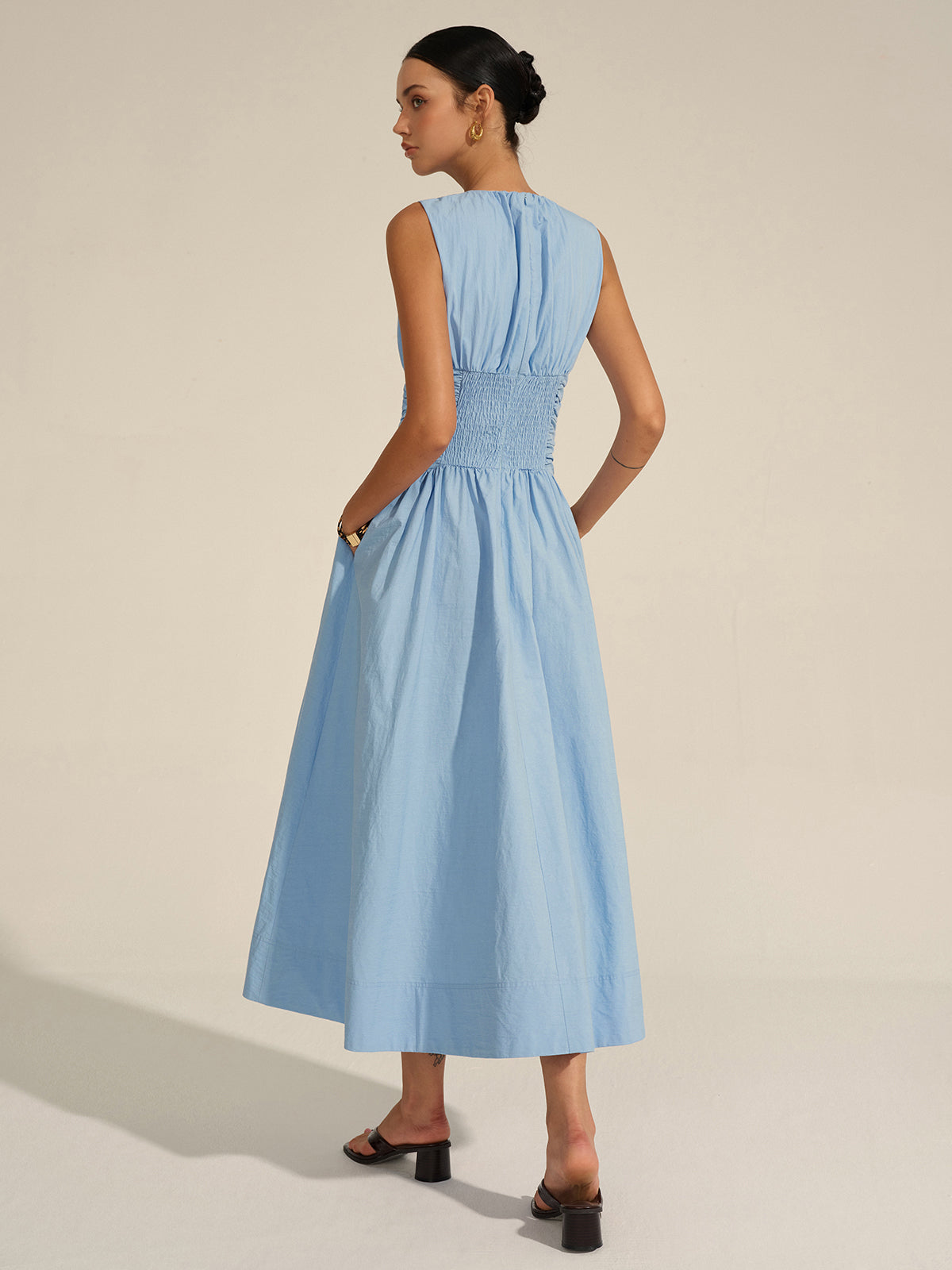 Vestido largo con cintura fruncida – LUXIA