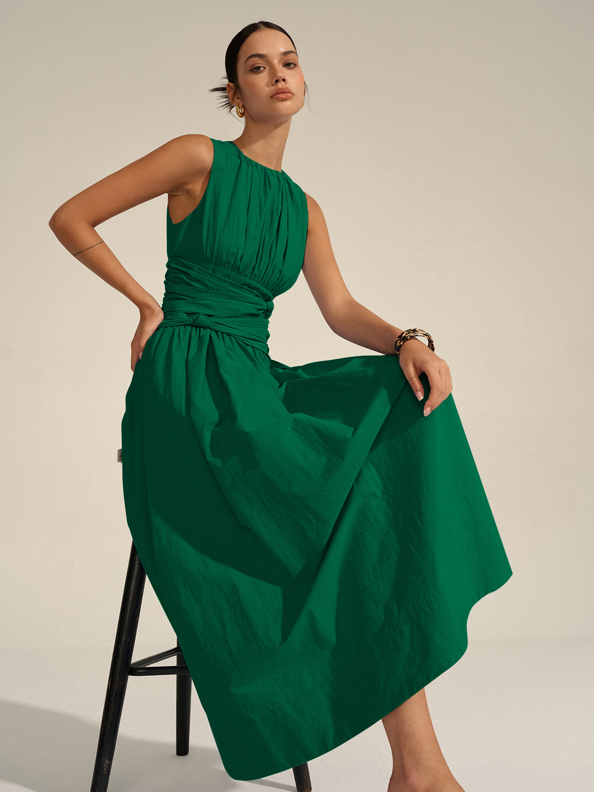 Vestido largo con cintura fruncida – LUXIA
