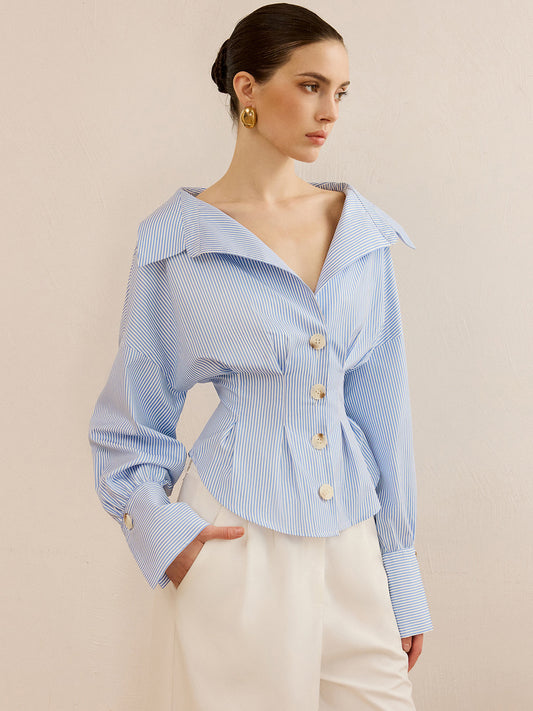 Camisa de rayas con cuello y diseño entallado en la cintura – ARIA