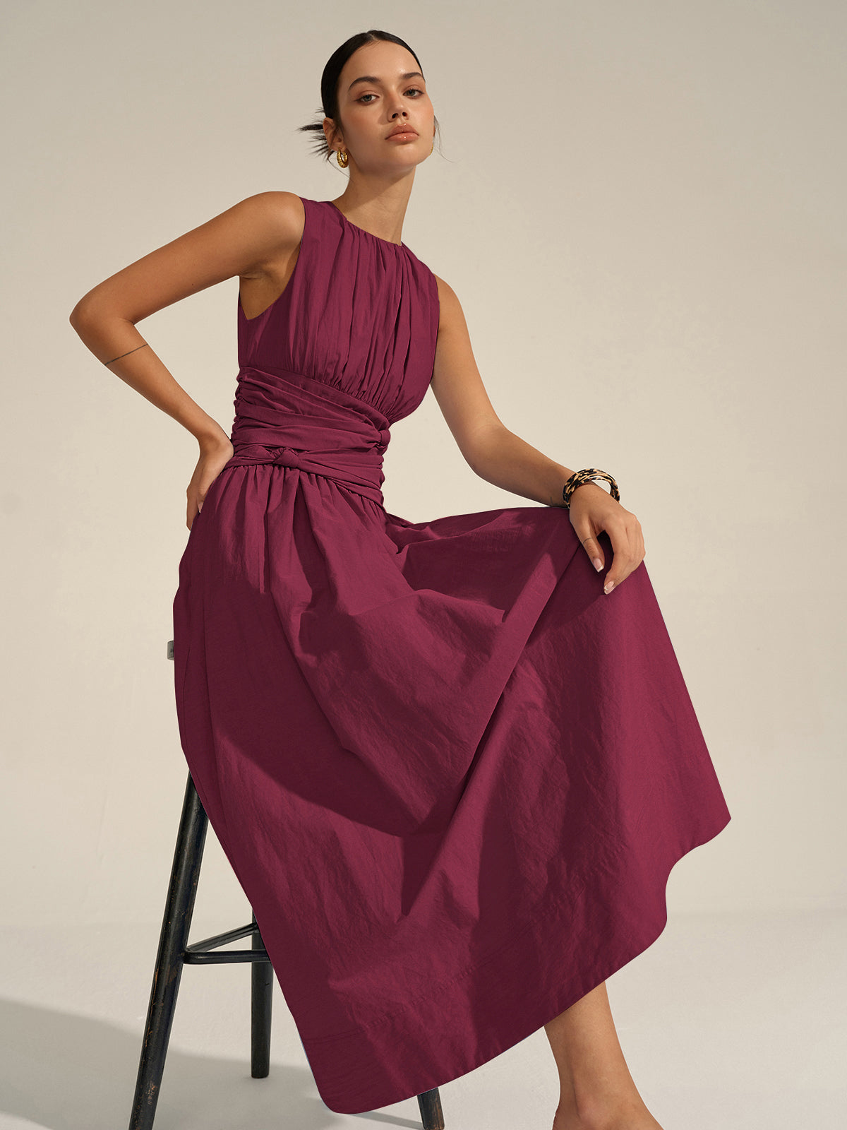 Vestido largo con cintura fruncida – LUXIA