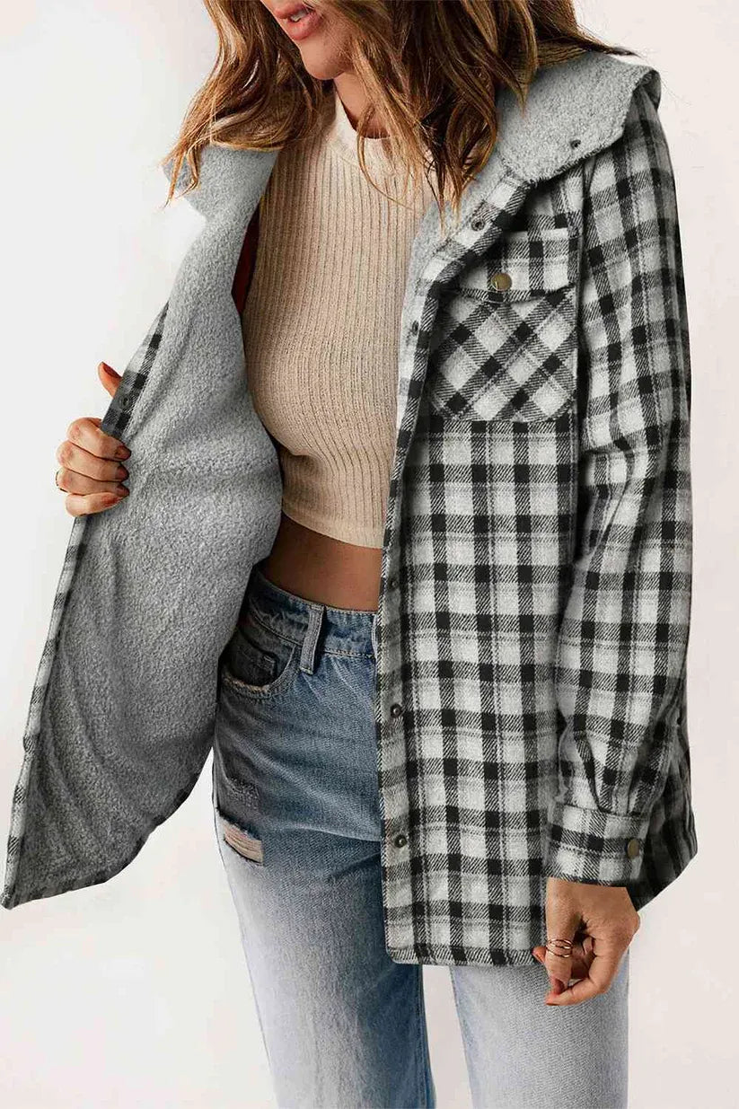 MARIANA - Abrigo cómodo con capucha y estampado a cuadros para mujer