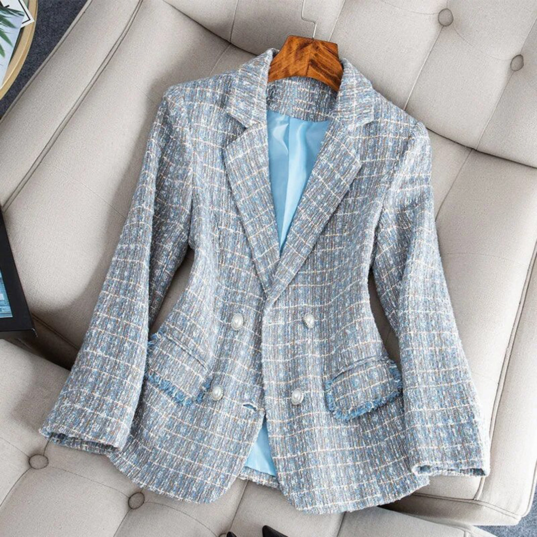 LIVIA - Blazer entallado de cuadros con encaje para mujer