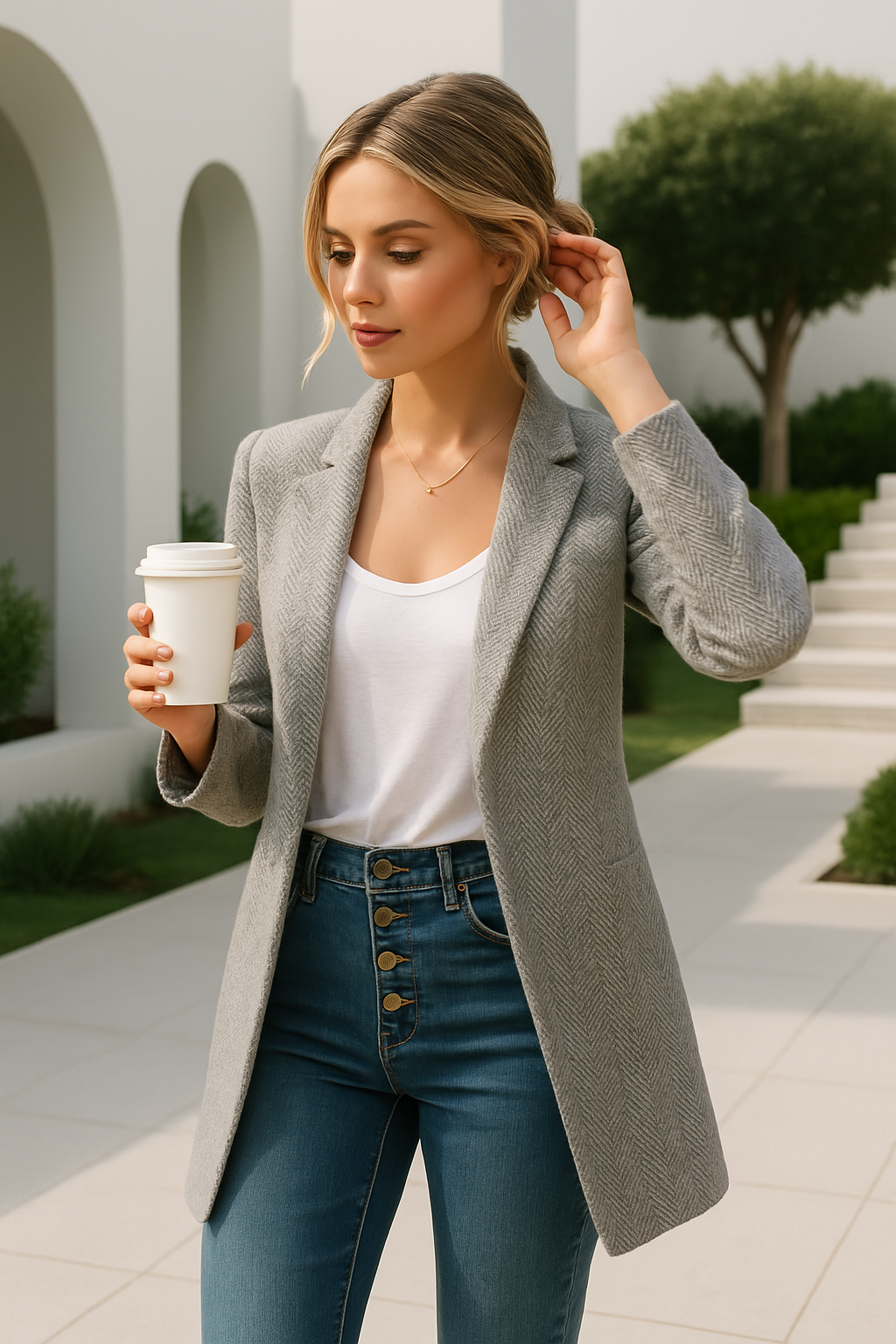 Blazer ligera de punto con diseño abierto para mujer – BELLÉRA