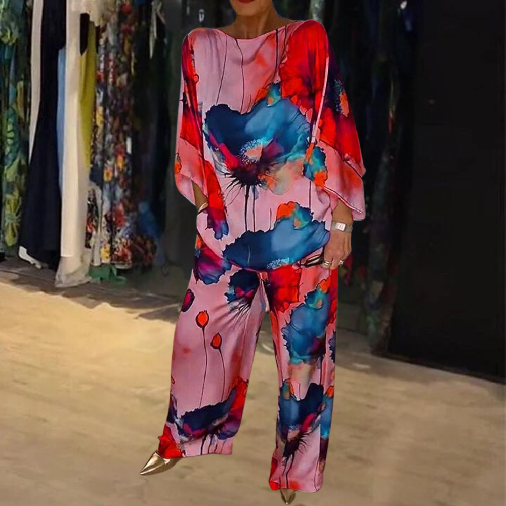 Conjunto colorido de dos piezas con top y pantalón para mujer – LYSANNE