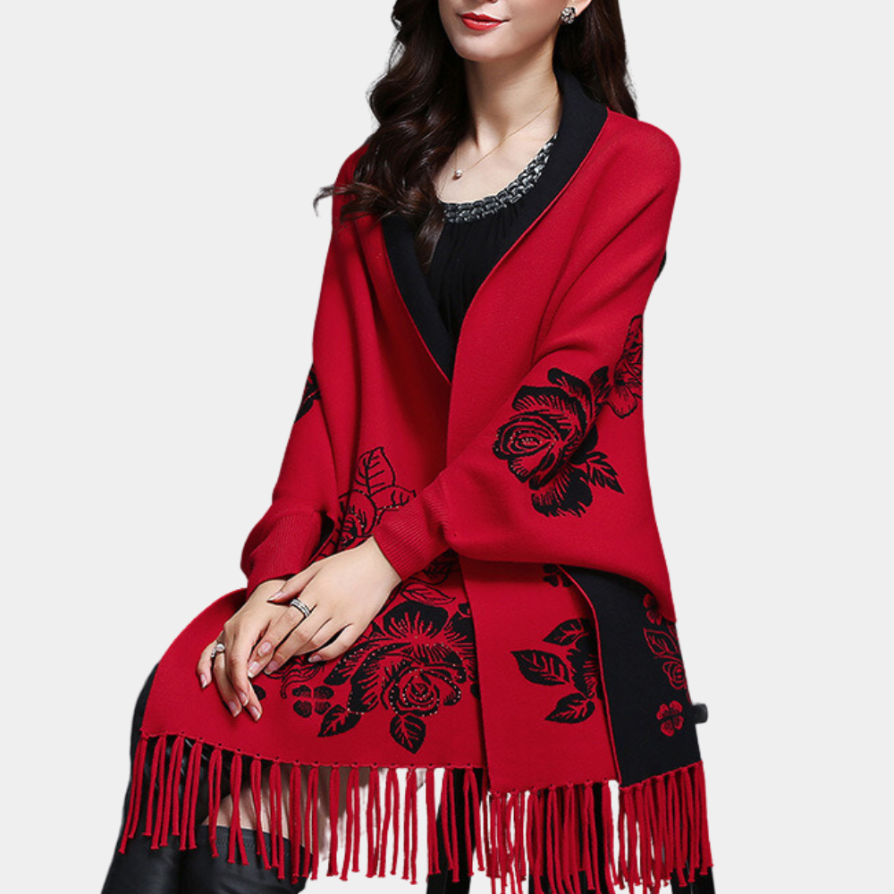ELVA - Cárdigan largo y suelto para mujer con flecos decorativos
