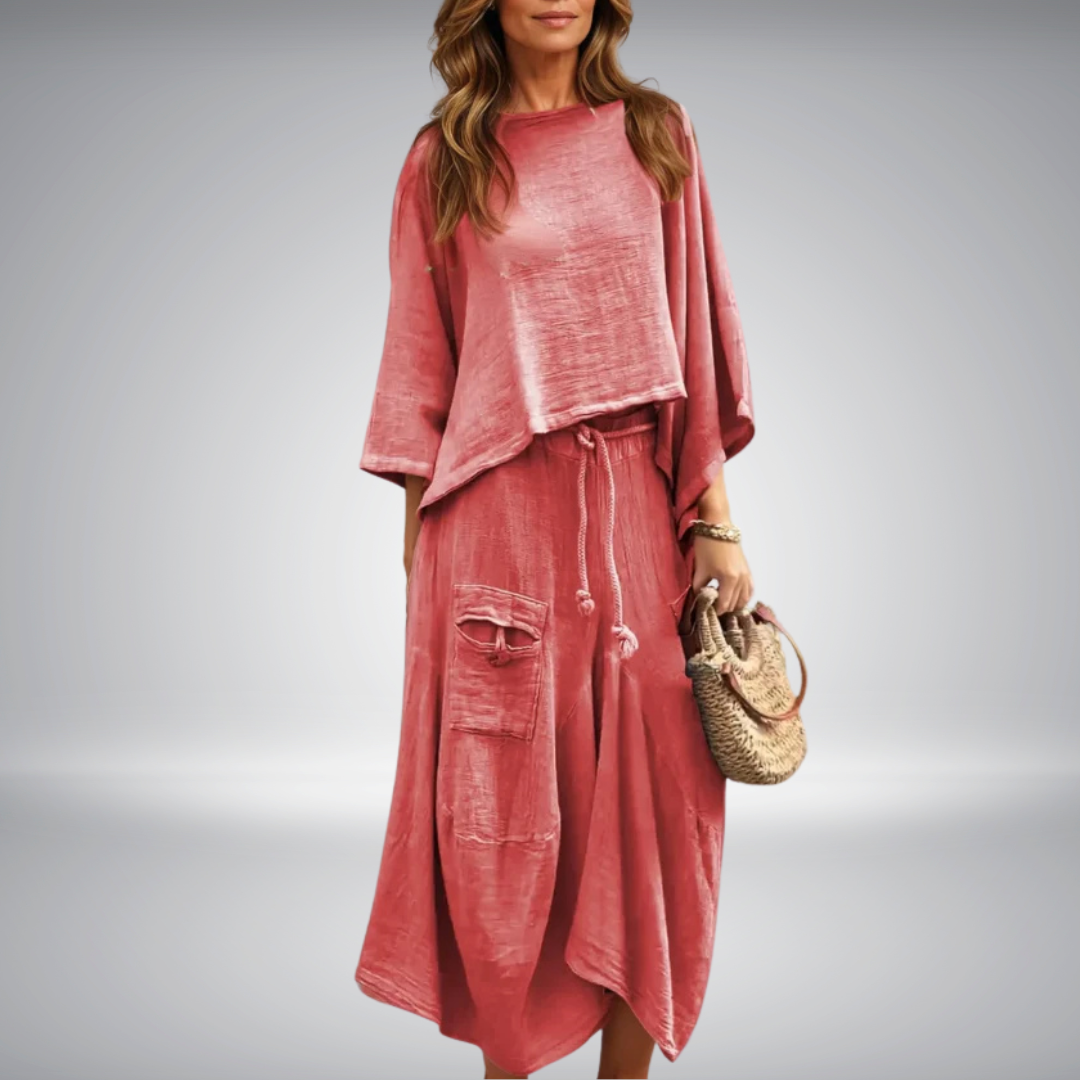 Conjunto de dos piezas con top y falda fluida para mujer – LUNA