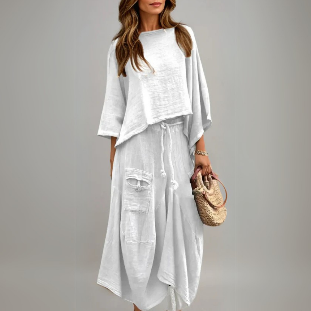 Conjunto de dos piezas con top y falda fluida para mujer – LUNA