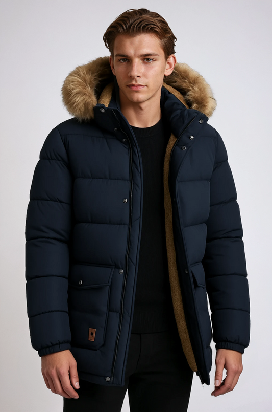 Chaqueta de invierno para hombre con capucha y cuello de peluche – MATTEN